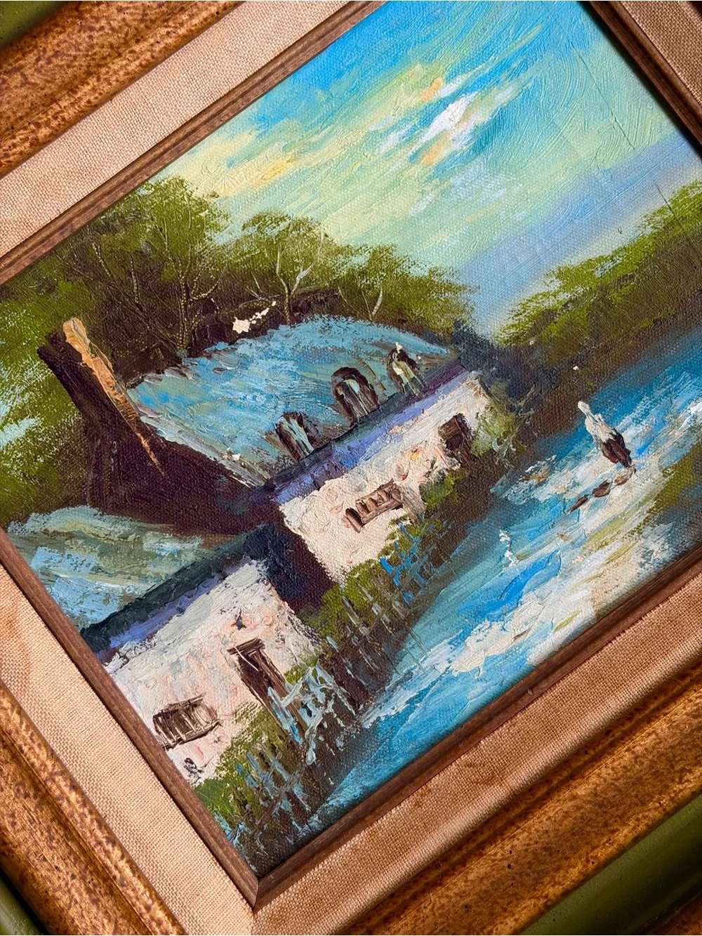 🏡🛶✨ Vintage Mid-Century Cottage Oil Painting ✨🛶🏡
